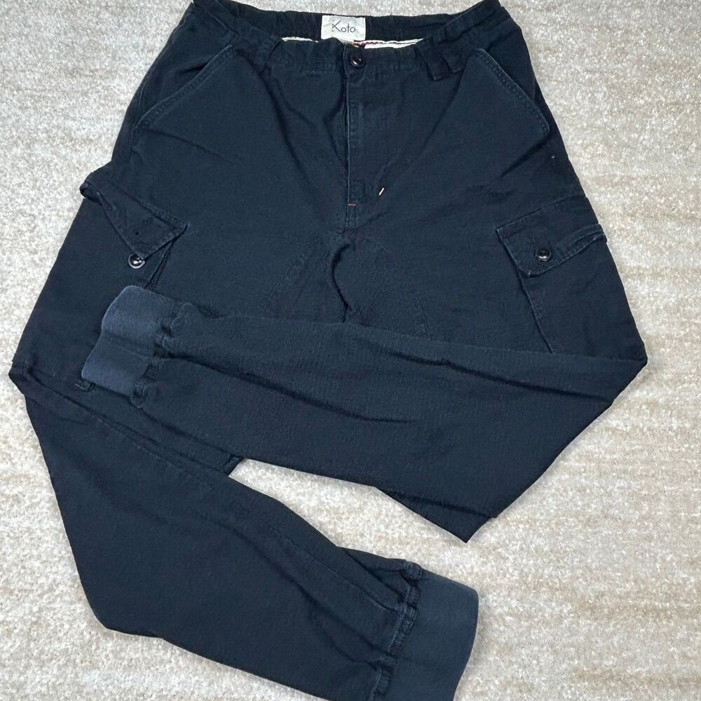 Koto Cargo Jogger Pants Mens 31 Black Cuffed Ankle Button Flap Pocket Cotton